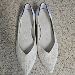 Rothy's Women's Pointed Knit Flat in Ivory with Blue Trim